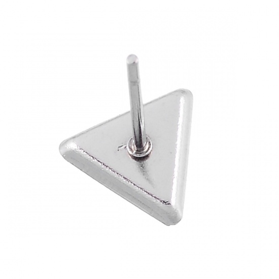 Bild von 304 Edelstahl Ohrring Fassung Dreieck Silberfarbe für Cabochon (für 6mm x 5mm) 7mm x 7mm, Drahtstärke: (21 gauge), 10 Stück