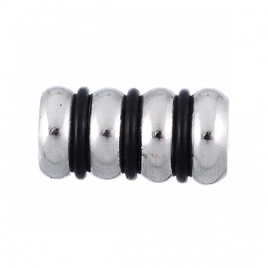 Bild von 304 Edelstahl Zwischenperlen Spacer Perlen Zylinder Silberfarben ca. 14mm x 7.5mm, Loch:ca. 2.5mm, 2 Stücke