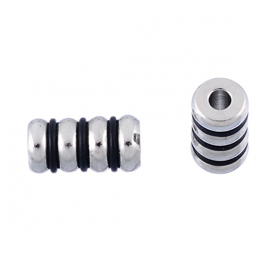 Bild von 304 Edelstahl Zwischenperlen Spacer Perlen Zylinder Silberfarben ca. 14mm x 7.5mm, Loch:ca. 2.5mm, 2 Stücke