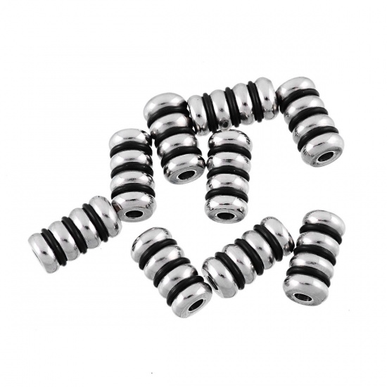 Bild von 304 Edelstahl Zwischenperlen Spacer Perlen Zylinder Silberfarben ca. 14mm x 7.5mm, Loch:ca. 2.5mm, 2 Stücke