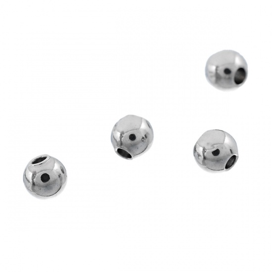 Picture of 304 Stainless Steel Seed Beads Round Silver Tone About 3mm Dia, Hole: Approx 1mm, 50 PCs