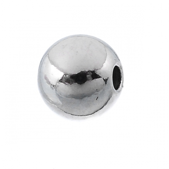 Picture of 304 Stainless Steel Spacer Beads Round Silver Tone About 4mm Dia, Hole:Approx 1mm, 50 PCs