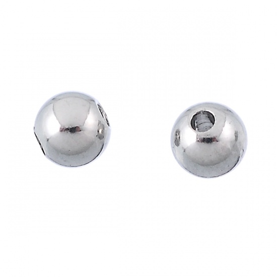 Imagen de Acero Inoxidable de Cuentas Ronda Tono de Plata 5mm Diámetro, Agujero: acerca de 1.3mm, 50 Unidades