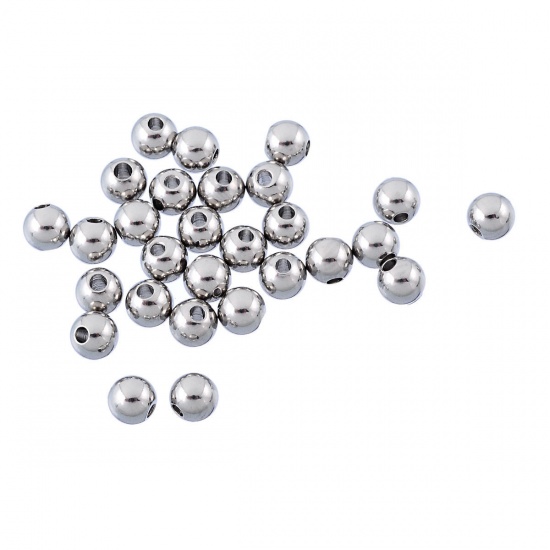 Imagen de Acero Inoxidable de Cuentas Ronda Tono de Plata 5mm Diámetro, Agujero: acerca de 1.3mm, 50 Unidades