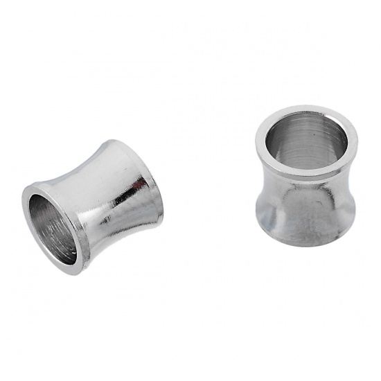 Imagen de Cuentas 304 Acero Inoxidable de Cuentas Cilíndrico Tono de Plata 8mm x 8mm, Agujero: acerca de 6.2mm, 10 Unidades