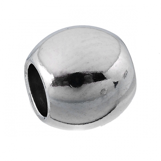 Picture of 304 Stainless Steel Spacer Beads Round Silver Tone About 8mm( 3/8") x 7mm( 2/8"), Hole:Approx 3.8mm, 10 PCs