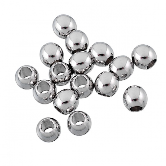 Immagine di Acciaio Inossidabile Separatori Perline Tondo Tono Argento Circa 8mm x 7mm, Foro:Circa 3.8mm, 10 Pz