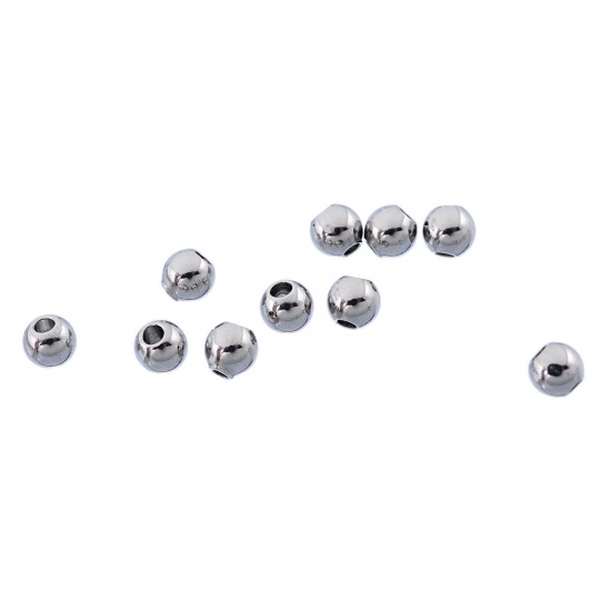 Picture of 304 Stainless Steel Seed Beads Round Silver Tone About 3mm( 1/8") Dia, Hole: Approx 1mm, 500 PCs