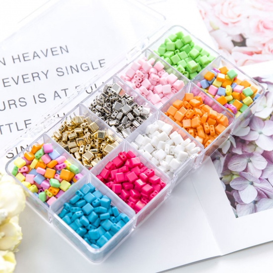 Bild von Acryl Kinder Perlen-DIY-Kits für Armbänder, Halsketten, Schmuckherstellung, handgefertigte Accessoires Bunt Quadrat 17.5cm x 9.5cm, 1 Set （ 1500 Stück/Kasten)