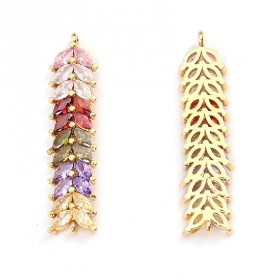 Picture of Brass Micro Pave Connectors Gold Plated Ear Of Wheat Multicolour Cubic Zirconia 3.9cm x 1cm, 1 Piece                                                                                                                                                          