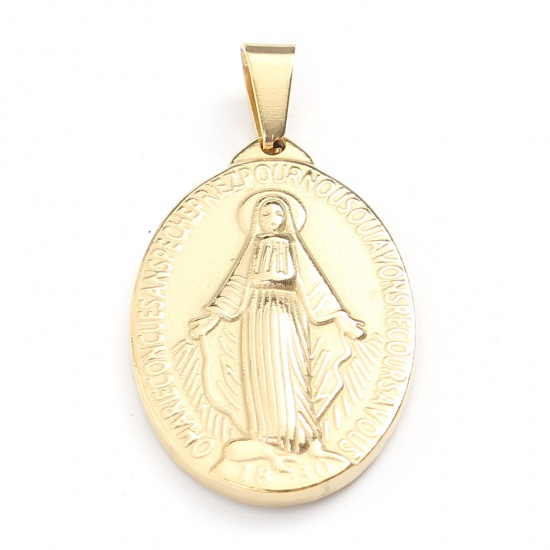 Immagine di Acciaio Inossidabile Religione Ciondoli Ovale Oro Placcato Vergine Maria 3.7cm x 2cm, 1 Pz