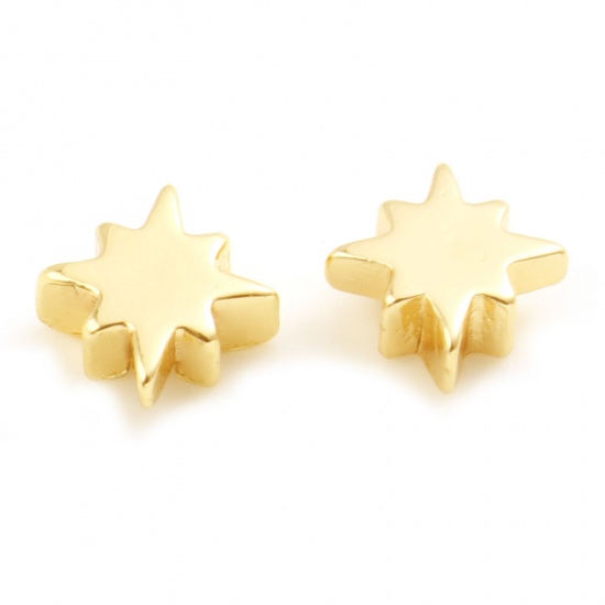 Picture of Brass Galaxy Beads 18K Real Gold Plated Star About 6mm x 6mm, Hole: Approx 1mm, 10 PCs                                                                                                                                                                        