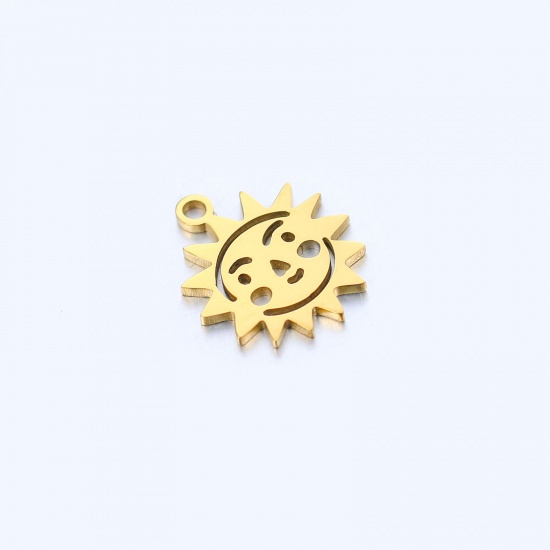 Picture of 304 Stainless Steel Charms Gold Plated Sun Smile Hollow 14mm x 12mm, 5 PCs