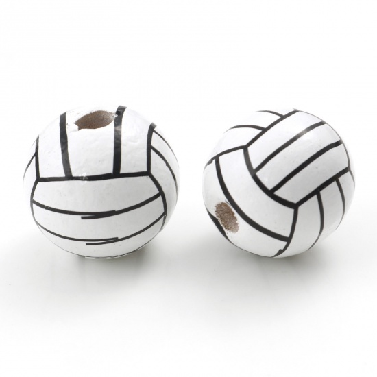Bild von Wood Sport Spacer Beads Round White Volleyball About 16mm Dia., Hole: Approx 3mm, 20 PCs