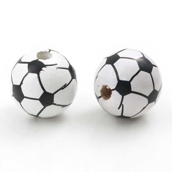 Bild von Wood Sport Spacer Beads Round White Football About 16mm Dia., Hole: Approx 3mm, 20 PCs