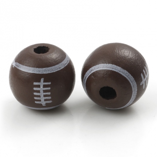 Bild von Wood Sport Spacer Beads Round Coffee Football About 16mm Dia., Hole: Approx 3mm, 20 PCs
