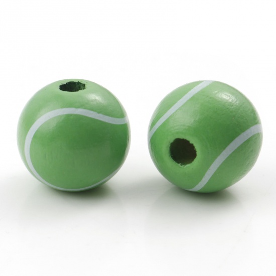 Bild von Wood Sport Spacer Beads Round Green Tennis About 16mm Dia., Hole: Approx 3mm, 20 PCs