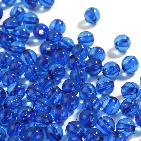 Picture of Acrylic Beads Round Royal Blue Transparent About 6mm Dia., Hole: Approx 1.4mm, 1000 PCs