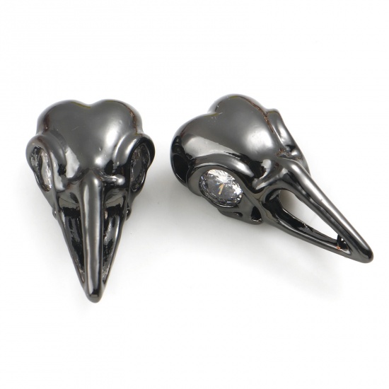 Picture of Brass Punk Spacer Beads Gunmetal Bird Animal Clear Cubic Zirconia 21mm x 11mm, Hole: Approx 2.4mm, 2 PCs                                                                                                                                                      