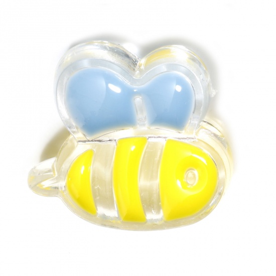 Picture of Acrylic Insect Beads Bee Animal Yellow Enamel About 27mm x 24mm, Hole: Approx 3mm, 10 PCs