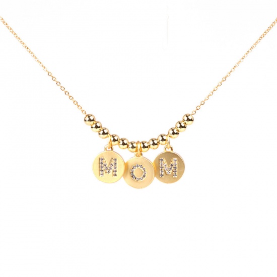 Picture of Stainless Steel Mother's Day Necklace Gold Plated Round Message " Mom " 40cm(15 6/8") long, 1 Piece