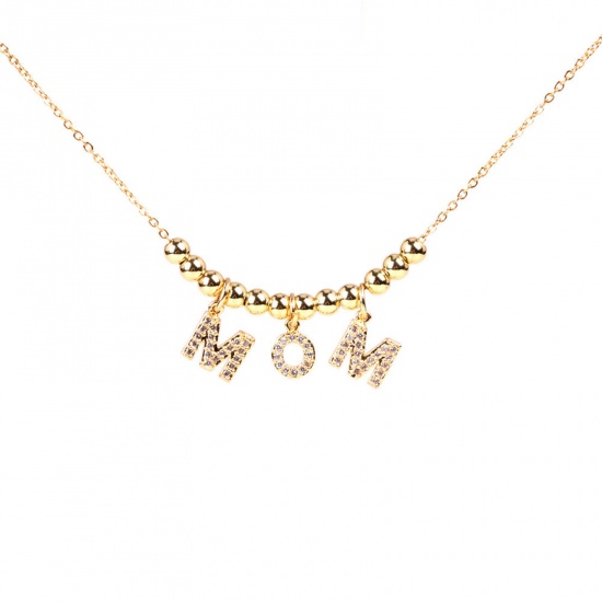 Picture of Stainless Steel Mother's Day Necklace Gold Plated Message " Mom " 40cm(15 6/8") long, 1 Piece