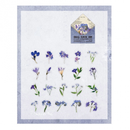 Picture of Paper DIY Scrapbook Deco Stickers Mini Flowers Multicolor Herbs 10.3cm x 6.5cm, 1 Set ( 60 PCs/Set)