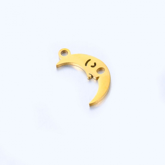 Picture of 304 Stainless Steel Galaxy Charms Gold Plated Half Moon Moon Face 14mm x 8mm, 5 PCs