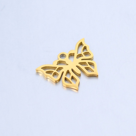 Picture of 304 Stainless Steel Insect Charms Gold Plated Butterfly Animal Hollow 14mm x 10.5mm, 5 PCs