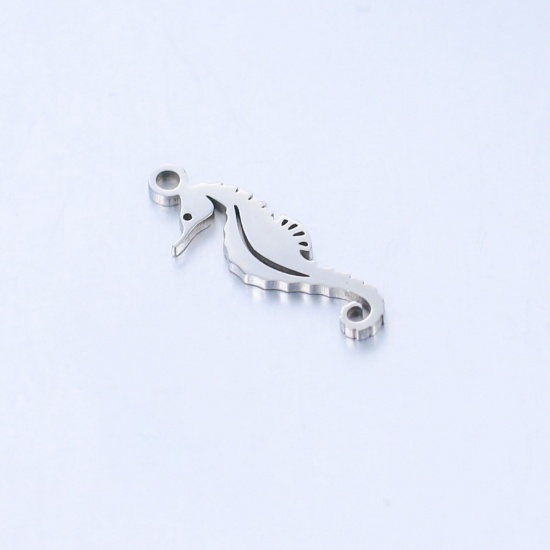 Picture of 304 Stainless Steel Ocean Jewelry Charms Silver Tone Seahorse Animal Polished 18mm x 6mm, 5 PCs
