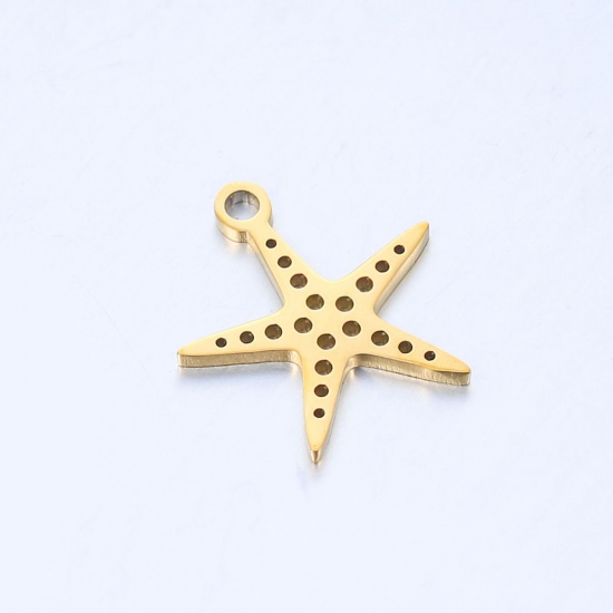 Immagine di 304 Acciaio Inossidabile Gioielli Oceanici Charms Stella di Mare Oro Placcato Filigrana 14mm x 13mm, 5 Pz