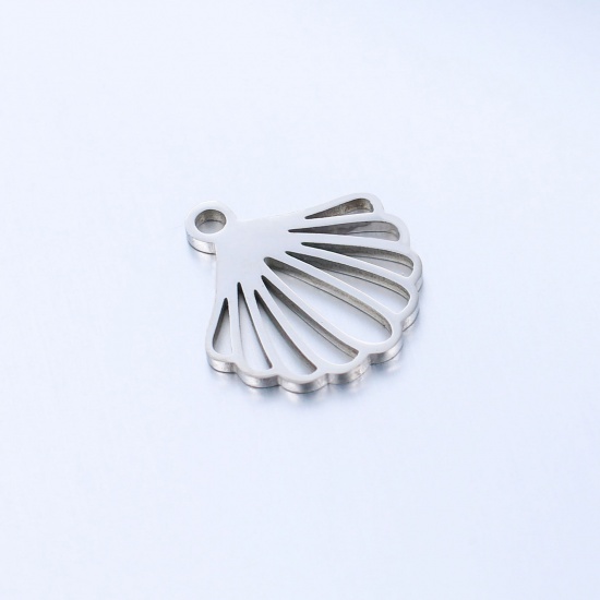 Picture of 304 Stainless Steel Ocean Jewelry Charms Silver Tone Shell Hollow 14mm x 13mm, 5 PCs