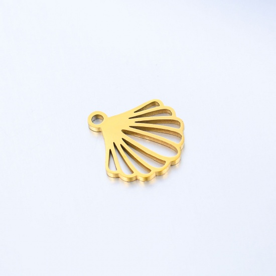 Picture of 304 Stainless Steel Ocean Jewelry Charms Gold Plated Shell Hollow 14mm x 13mm, 5 PCs