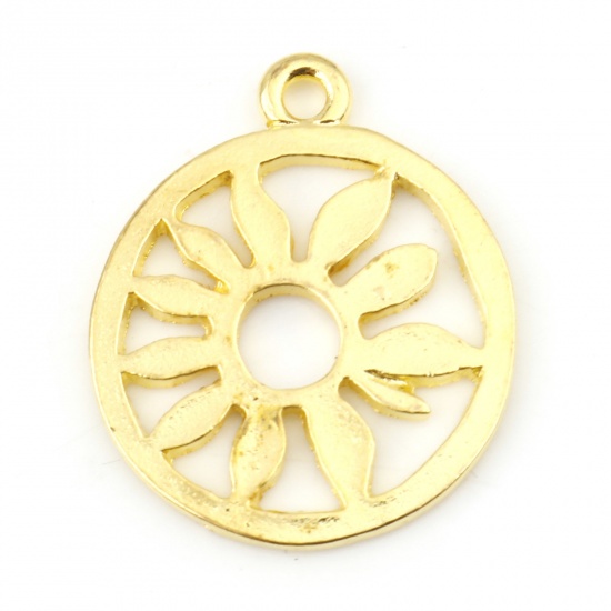 Immagine di Lega di Zinco Collezione Flora Charms Tondo Oro Placcato Fiore Filigrana 24mm x 19mm , 10 Pz