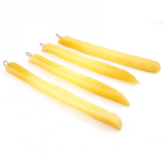 Picture of Resin 3D Pendants Fries Yellow Imitation Food 10x0.9cm - 9.6x0.6cm, 5 PCs