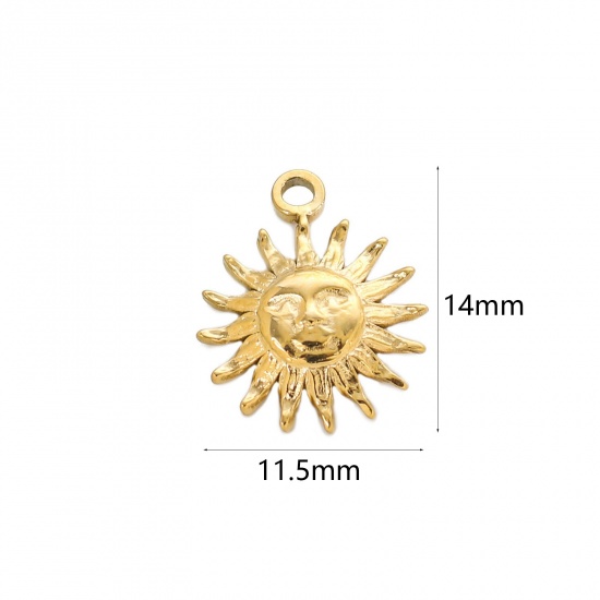 Image de Breloques en 304 Acier Inoxydable Galaxie Soleil Doré Visage Souriant 14mm x 11.5mm , 1 Pièce