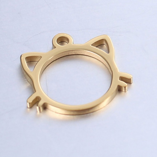 Bild von 304 Edelstahl Haustier Silhouette Charms Katze Vergoldet Hohl 13mm x 13mm, 1 Stück