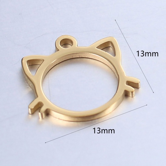 Bild von 304 Edelstahl Haustier Silhouette Charms Katze Vergoldet Hohl 13mm x 13mm, 1 Stück