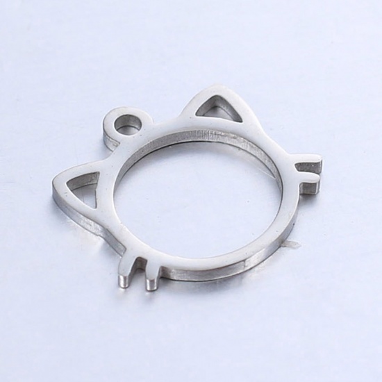 Bild von 304 Edelstahl Haustier Silhouette Charms Katze Silberfarbe Hohl 13mm x 13mm, 1 Stück
