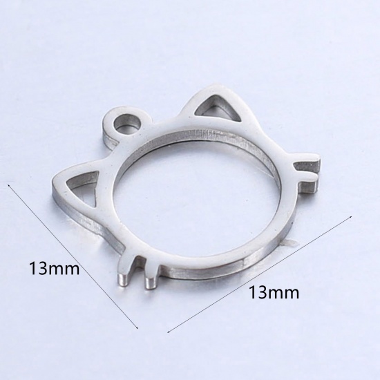 Bild von 304 Edelstahl Haustier Silhouette Charms Katze Silberfarbe Hohl 13mm x 13mm, 1 Stück