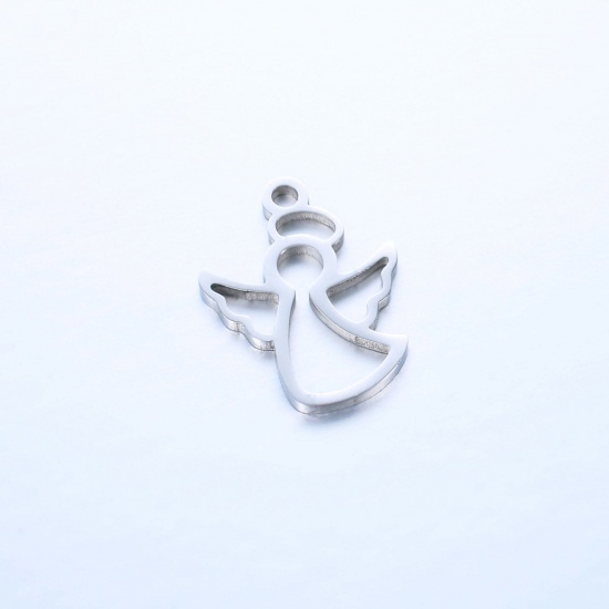 Picture of 304 Stainless Steel Religious Charms Silver Tone Angel Hollow 15mm x 11mm, 1 Piece