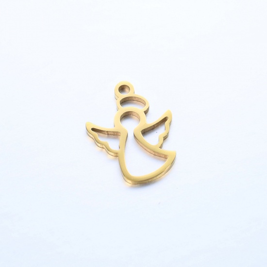 Picture of 304 Stainless Steel Religious Charms Gold Plated Angel Hollow 15mm x 11mm, 1 Piece