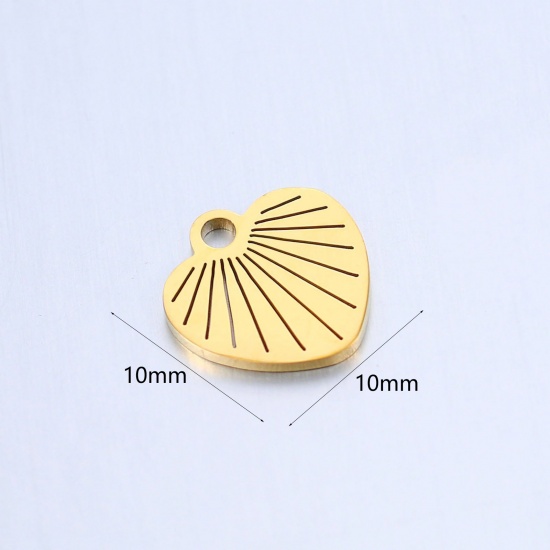 Picture of 304 Stainless Steel Valentine's Day Charms Gold Plated Heart Stripe 10mm x 10mm, 1 Piece