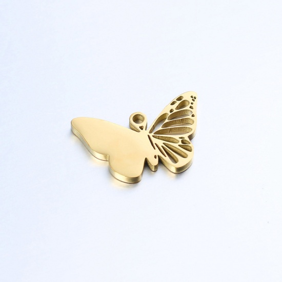 Picture of 304 Stainless Steel Insect Charms Gold Plated Butterfly Animal Hollow 18mm x 12mm, 1 Piece
