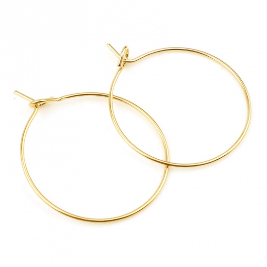 Picture of Iron Based Alloy Hoop Earrings Findings Gold Plated Round 3.1cm x 2.5cm, Post/ Wire Size: (21 gauge), 100 PCs