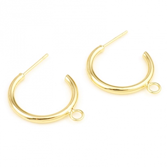 Picture of Brass Earring Accessories Real Gold Plated C Shape With Loop 23mm x 23mm, Post/ Wire Size: (20 gauge), 4 PCs                                                                                                                                                  