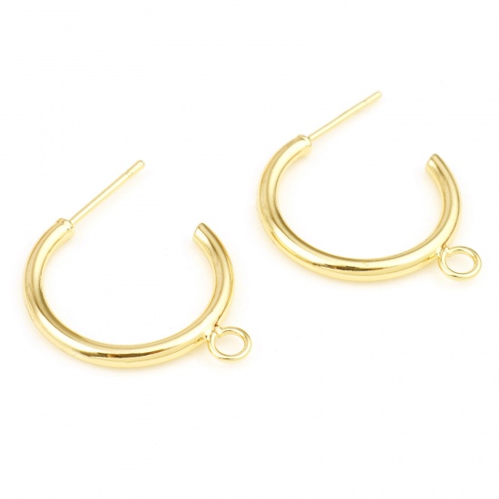 Picture of Brass Earring Accessories Real Gold Plated C Shape With Loop 23mm x 23mm, Post/ Wire Size: (20 gauge), 4 PCs