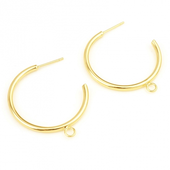 Picture of Brass Earring Accessories Real Gold Plated C Shape With Loop 3.3cm x 2.9cm, Post/ Wire Size: (20 gauge), 4 PCs                                                                                                                                                