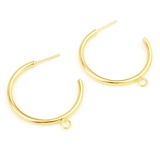 Picture of Brass Earring Accessories Real Gold Plated C Shape With Loop 3.3cm x 2.9cm, Post/ Wire Size: (20 gauge), 4 PCs