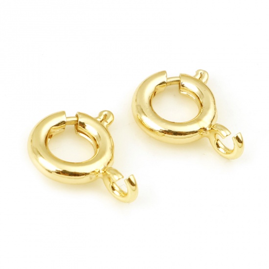 Picture of Brass Bolt Spring Ring Clasps Real Gold Plated Round 10mm x 8mm, 5 PCs